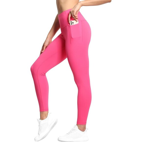 🆕Women Pink Tummy Control Leggings with Pockets High Waist Athletic Yoga Pants - Picture 1 of 6